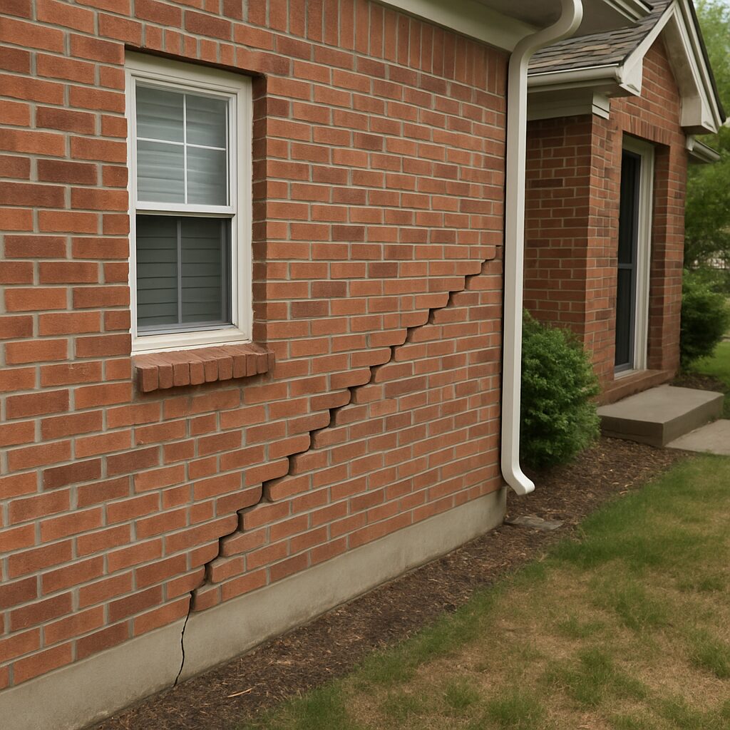 Step-cracking in brick exterior wall before underpinning