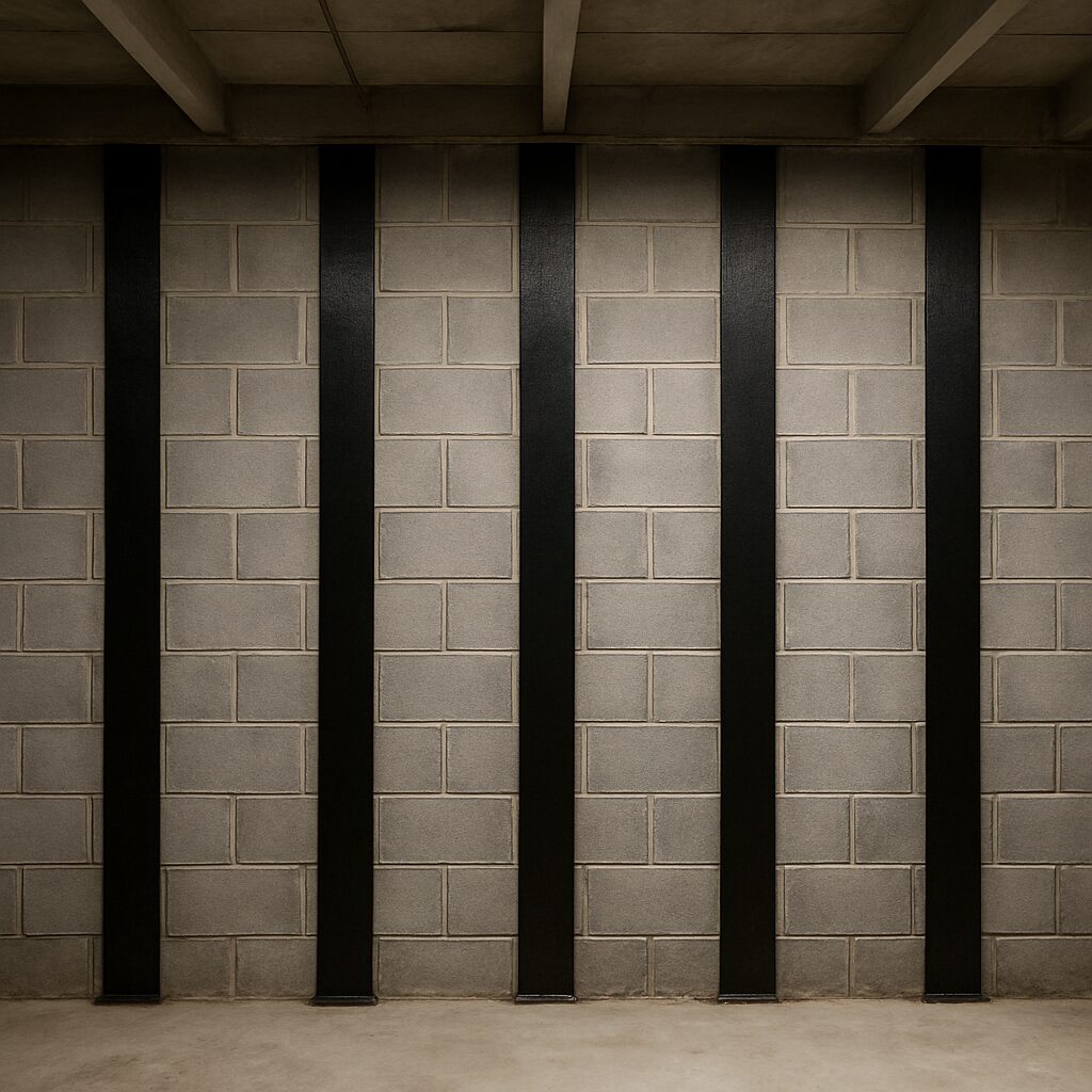 Same basement wall reinforced with carbon-fiber straps
