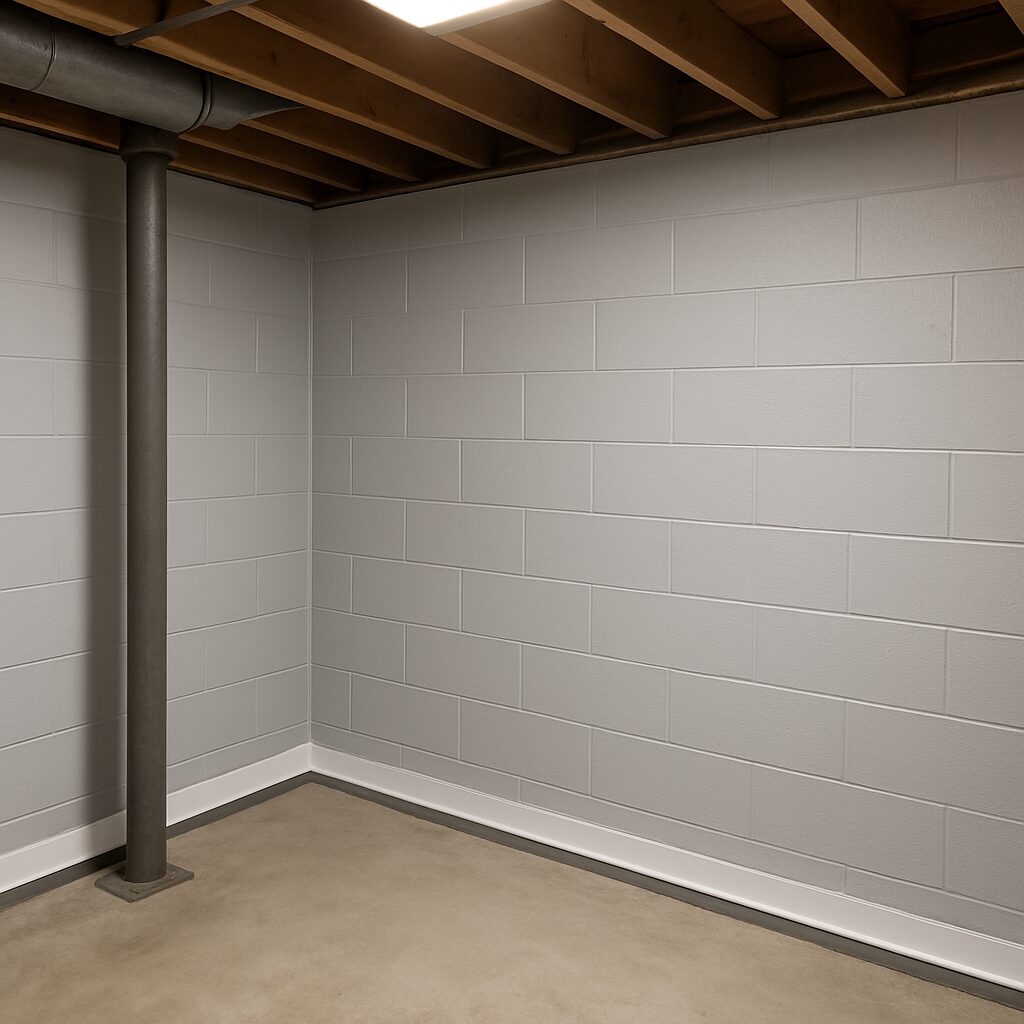 Same basement after interior drainage and waterproofing