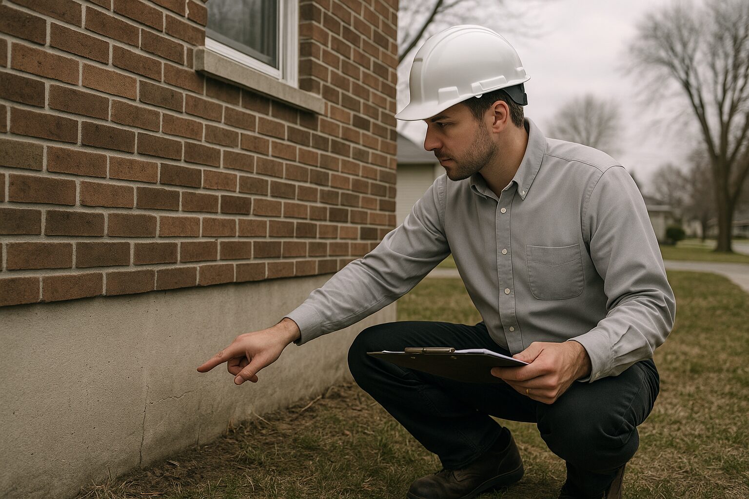 St. Louis foundation specialist inspecting a residential foundation wall
